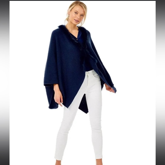Lilly Pulitzer Rainie navy sweater wrap retails for $278 usd - Picture 2 of 16